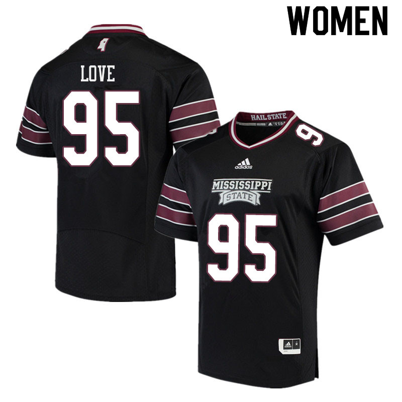 Women #95 Allen Love Mississippi State Bulldogs College Football Jerseys Sale-Black